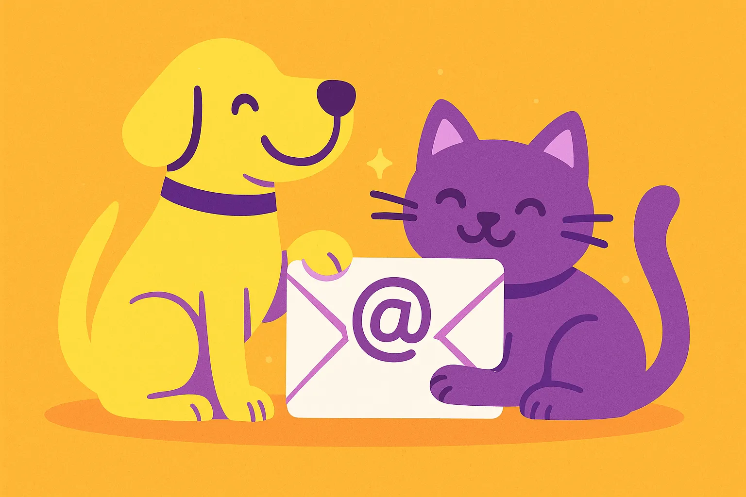 Happy dog & cat with an email
